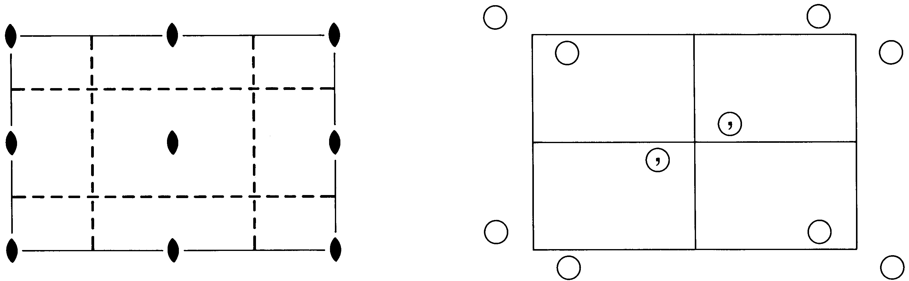 Plane-group diagrams: a projection of the symmetry elements and a diagram showing a set of equivalent points in the general position
